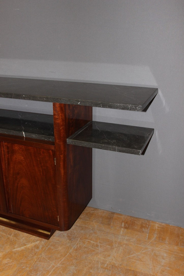 Art Deco Period Console In Exotic Wood And Marble Circa 1930