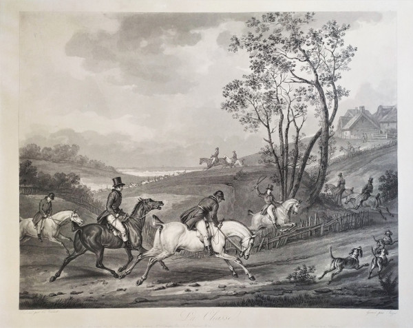 Etching Hunting Engraving After Horace Vernet 19th C Old Print