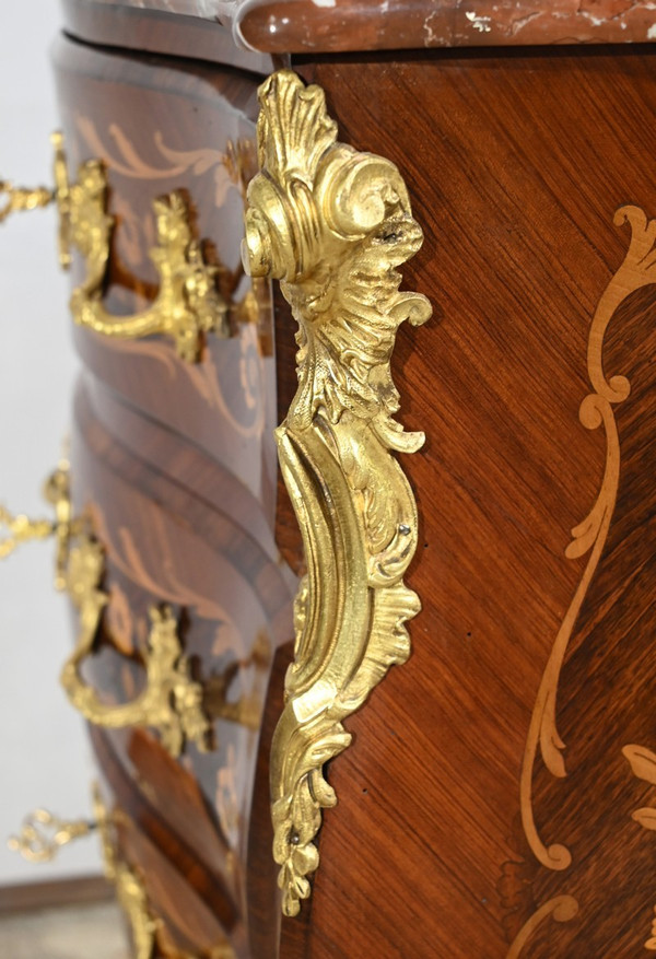 Petite Commode-Tombeau en Palissandre et Bois de Violette, style Transition Louis XIV  Louis XV – Début XXe