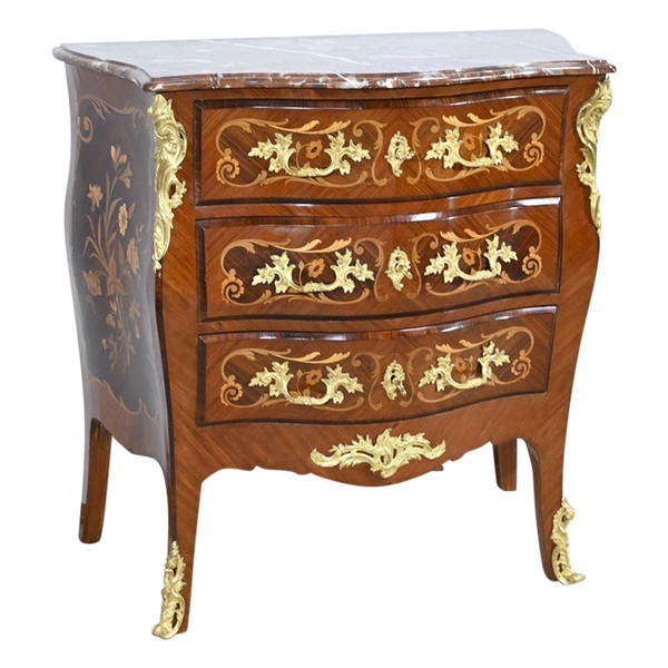 Petite Commode-Tombeau en Palissandre et Bois de Violette, style Transition Louis XIV  Louis XV – Début XXe