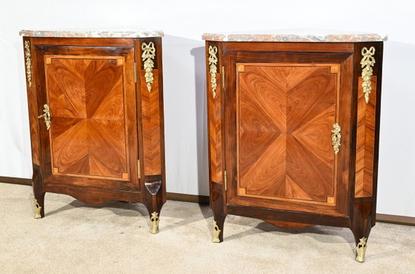 Pair of Corner Cabinets in Precious Wood, Louis XV/Louis XVI Transition Period – 2nd Part 18th Century