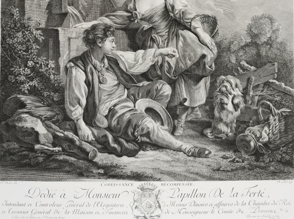 Etching Obedience Rewarded Engraving After François Boucher Old Print