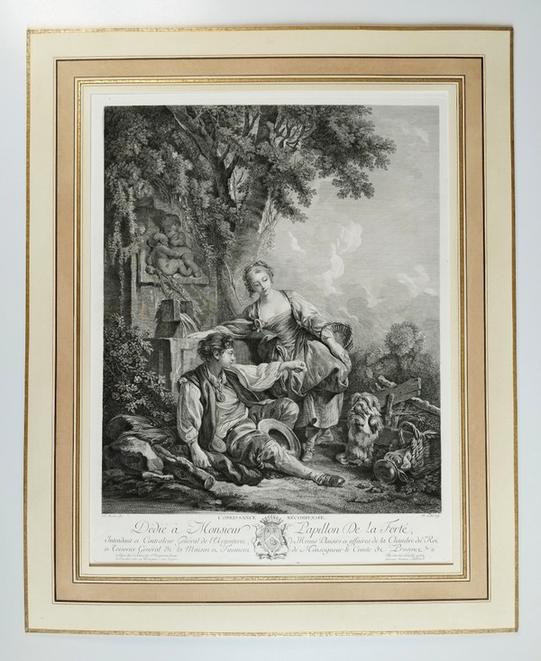 Etching Obedience Rewarded Engraving After François Boucher Old Print