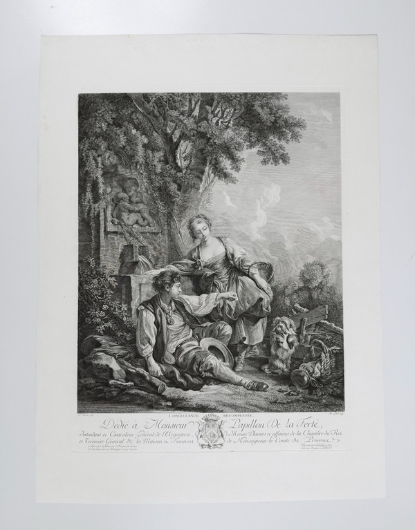 Etching Obedience Rewarded Engraving After François Boucher Old Print