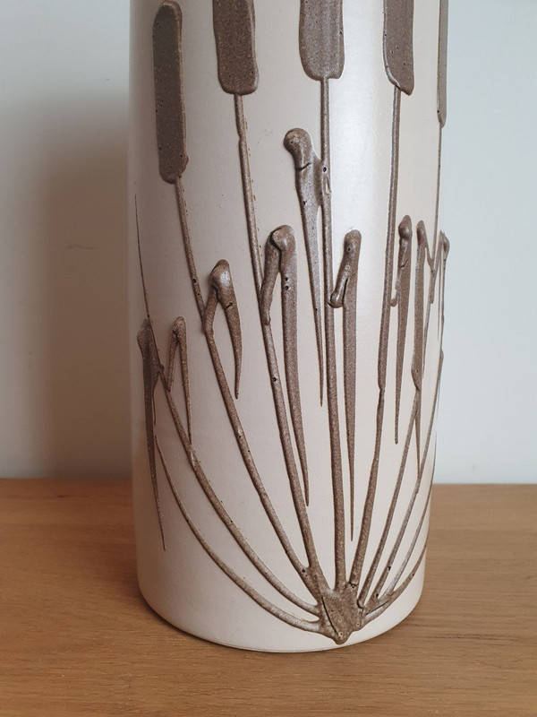 Rollervase, Schilfrohr, Keramik, 1970er Jahre.