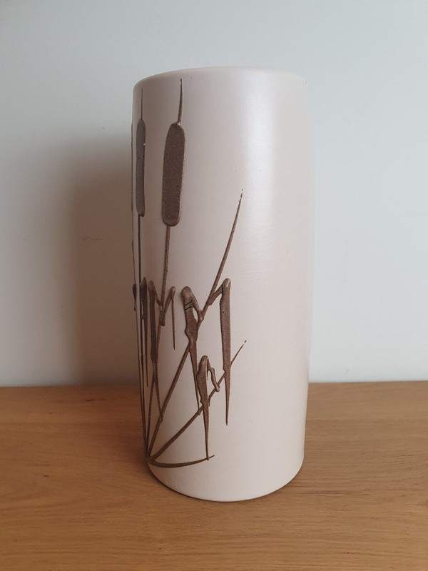 Rollervase, Schilfrohr, Keramik, 1970er Jahre.