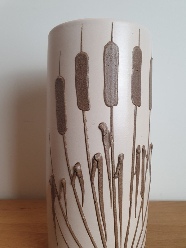 Rollervase, Schilfrohr, Keramik, 1970er Jahre.