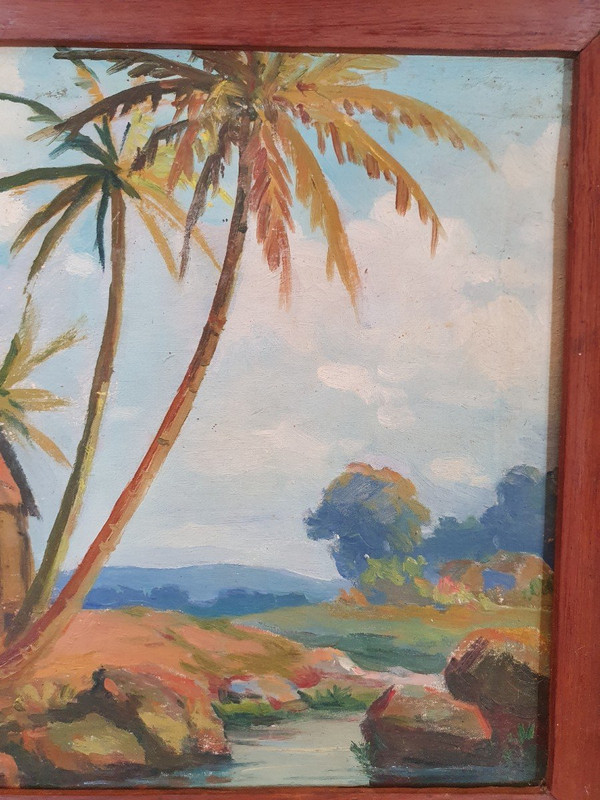 Ecole Malgache , Paysage , Huile Sur Toile , Signé , XX°.