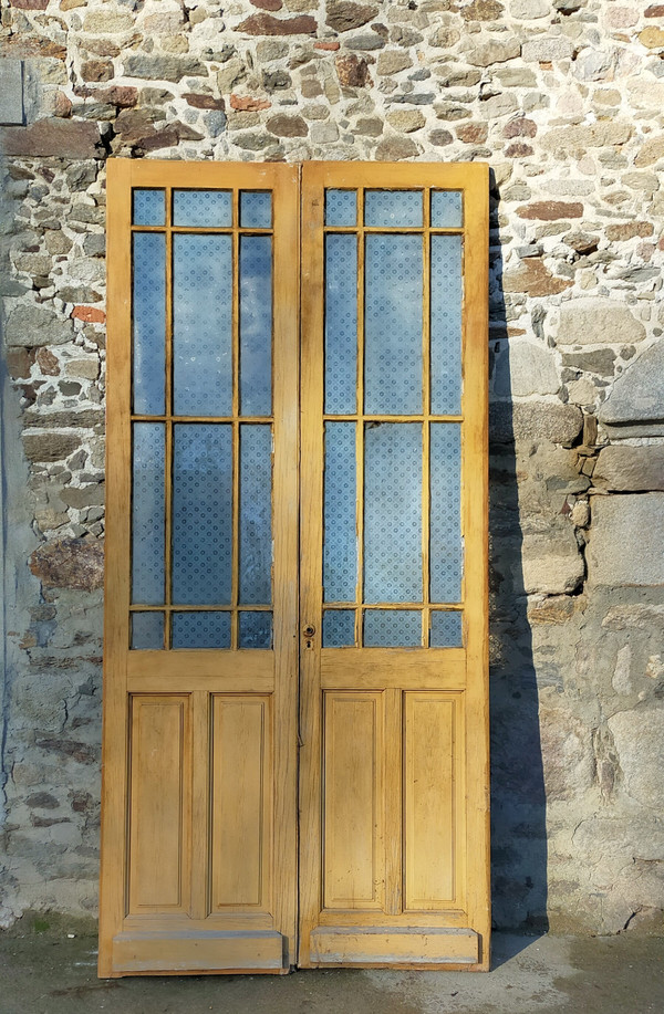 Double Old Glass Door Antique Glass 19th