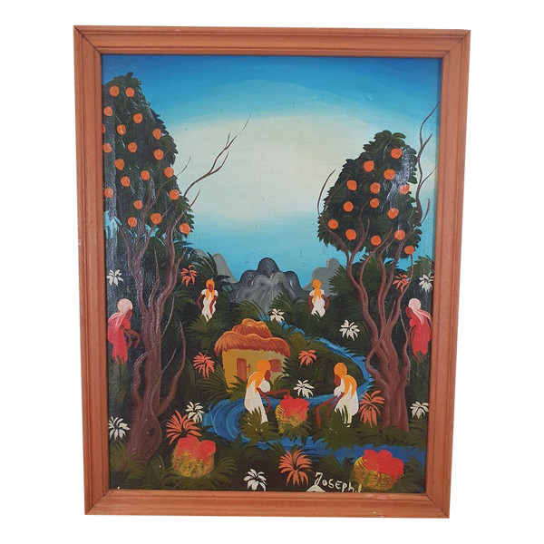 Haitian School, Animated Landscape, Oil On Canvas, Joseph, 20th century.