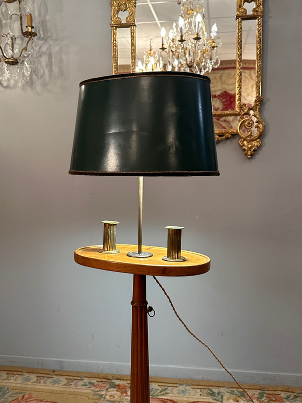 Lampada da lettura, piedistallo porta torce da tavolo in mogano epoca '800