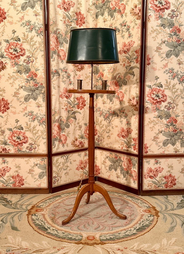 Lampada da lettura, piedistallo porta torce da tavolo in mogano epoca '800