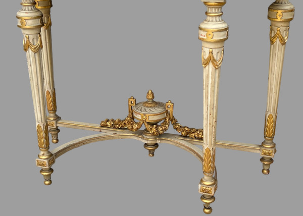 1/2 MOON CONSOLE IN LACQUERED AND GILT WOOD, NAPOLEON III PERIOD WITH A MARBLE TOP