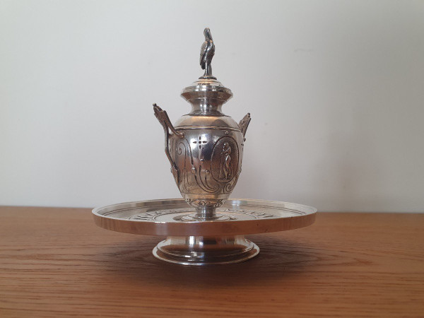 Inkwell, Neoclassical, Silver Metal, 19th century.