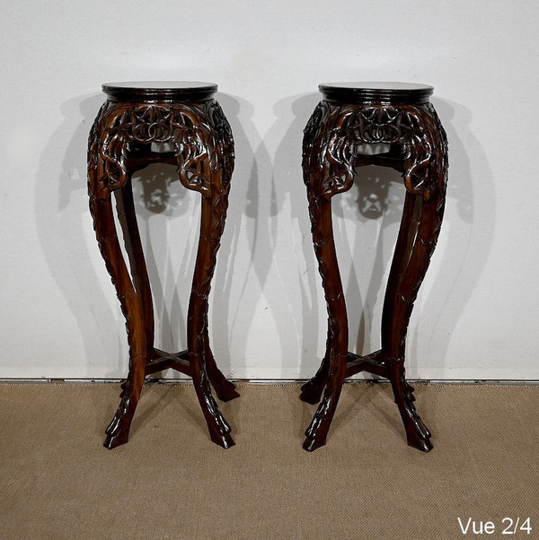 Pair of Large Asian Rosewood Bolsters – 20th Century