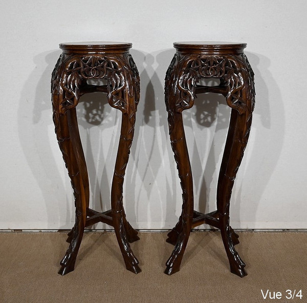 Pair of Large Asian Rosewood Bolsters – 20th Century