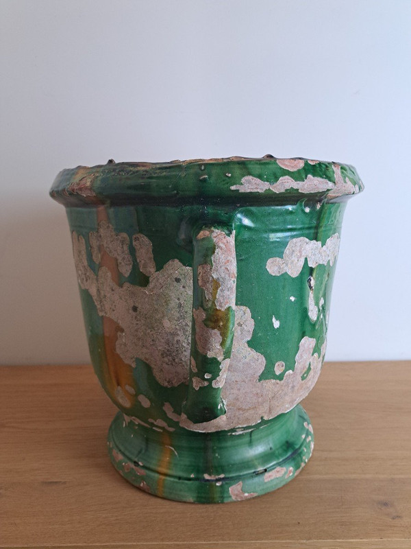 Castelnaudary, Garden Pot with Handles, Glazed Terracotta, 19th Century.