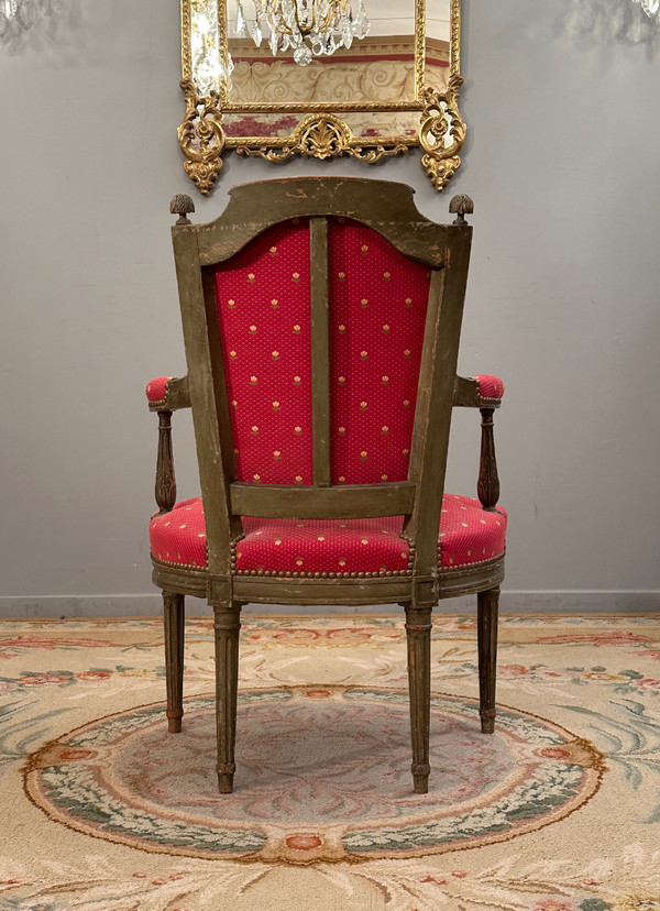 Cabriolet Armchair In Lacquered Wood, Louis XVI Period Circa 1780