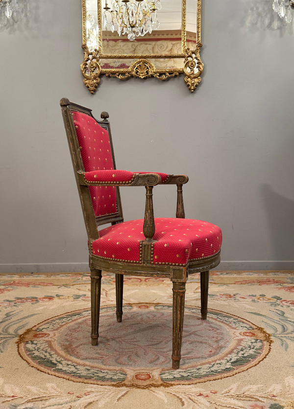 Cabriolet Armchair In Lacquered Wood, Louis XVI Period Circa 1780