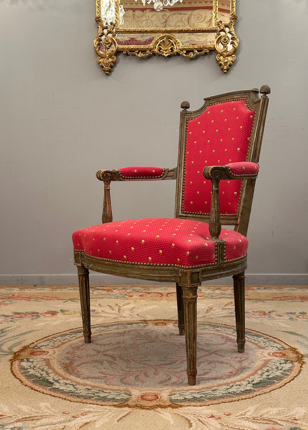 Cabriolet Armchair In Lacquered Wood, Louis XVI Period Circa 1780