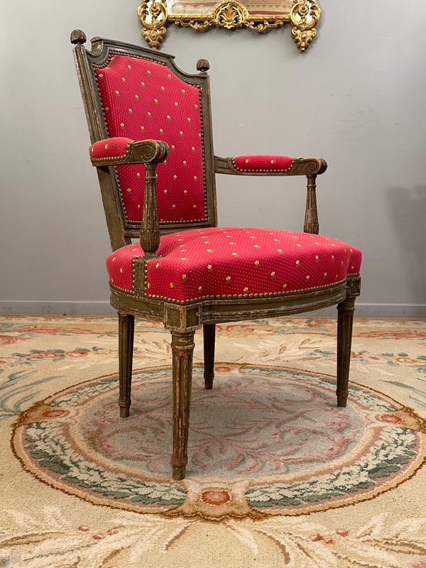 Cabriolet Armchair In Lacquered Wood, Louis XVI Period Circa 1780