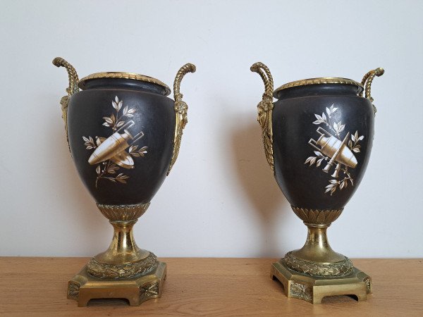 Pair Of Vases, Porcelain And Bronze, Louis XVI Style, Napoleon III, 19th Century.