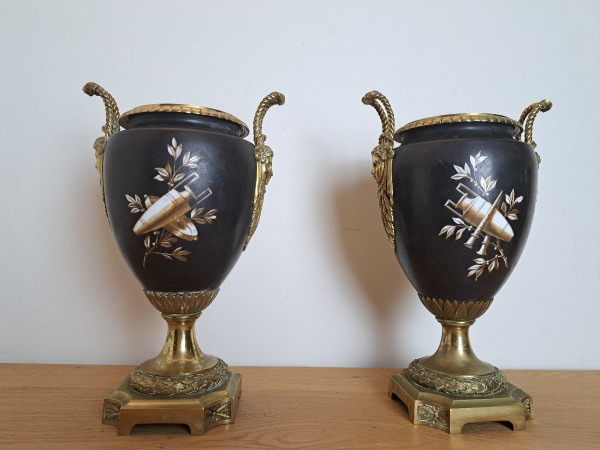 Pair Of Vases, Porcelain And Bronze, Louis XVI Style, Napoleon III, 19th Century.