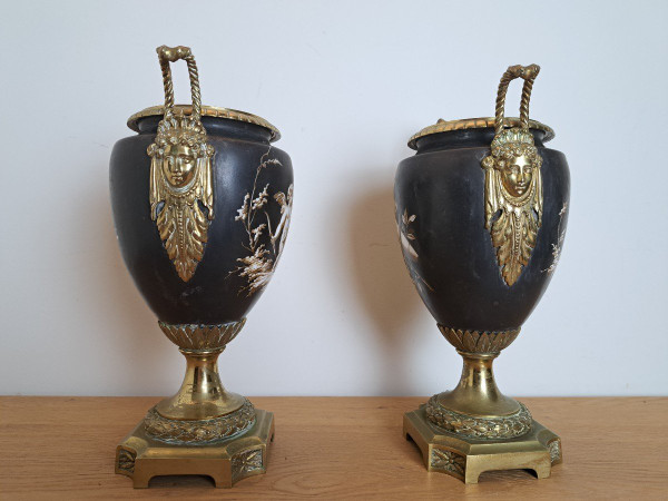 Pair Of Vases, Porcelain And Bronze, Louis XVI Style, Napoleon III, 19th Century.