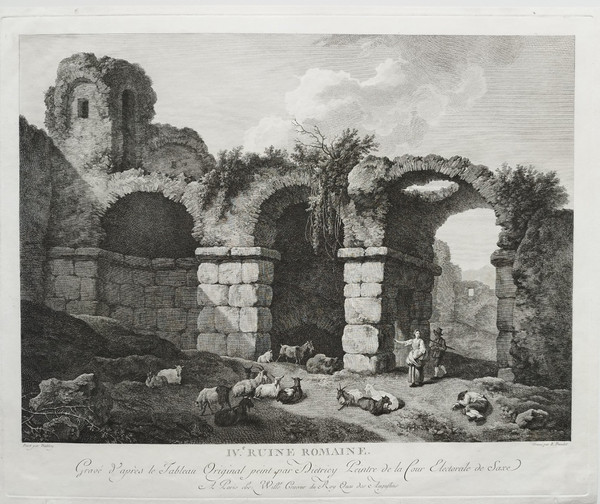 Etching Engraving Architecture 18th Century Roman Ruin Old Print