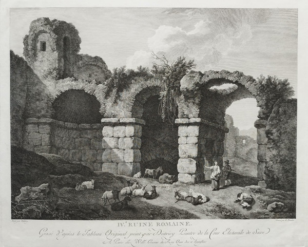 Etching Engraving Architecture 18th Century Roman Ruin Old Print