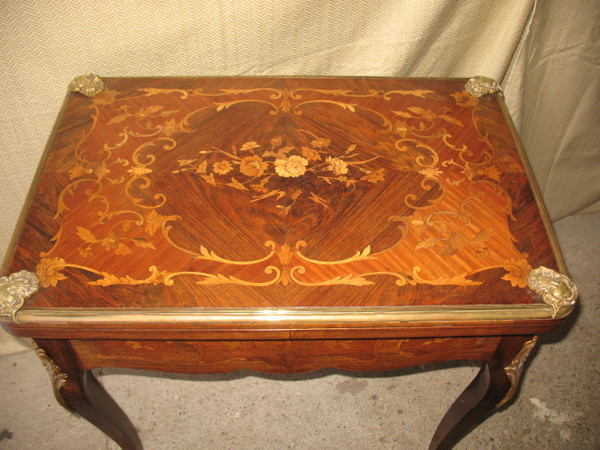 Louis XV style gilt bronze and marquetry games table, late 19th century period