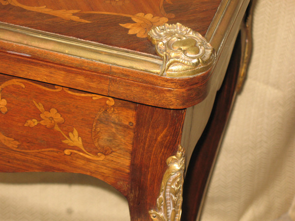 Louis XV style gilt bronze and marquetry games table, late 19th century period