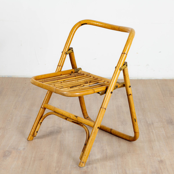 4 folding chairs in bamboo, rattan and brass, Italy, 1970