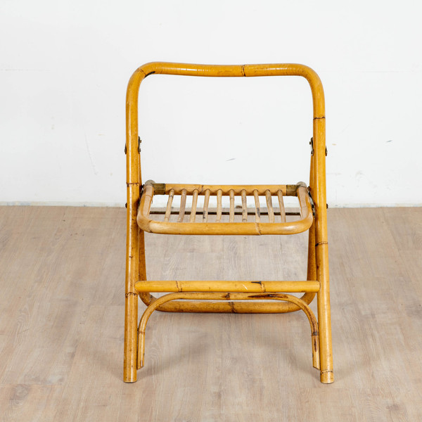 4 folding chairs in bamboo, rattan and brass, Italy, 1970