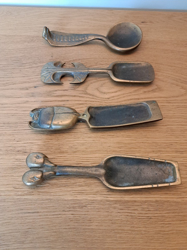 Suite Of Four Cosmetic Spoons, Bronze, 20th Century.