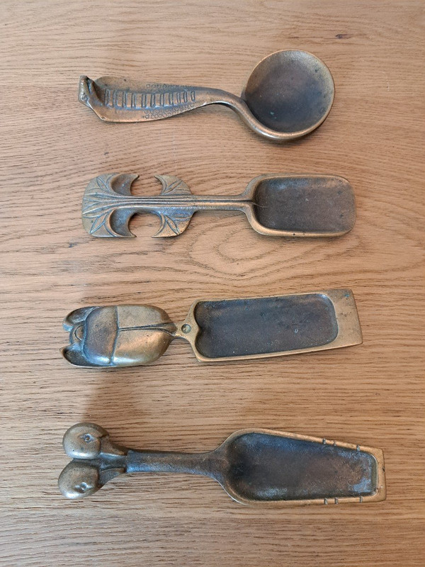 Suite Of Four Cosmetic Spoons, Bronze, 20th Century.