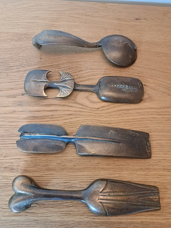 Suite Of Four Cosmetic Spoons, Bronze, 20th Century.