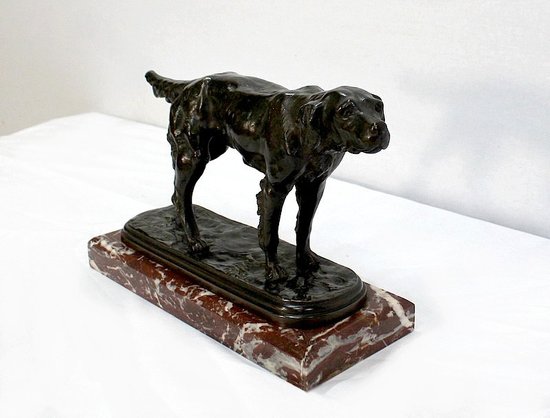 Bronze "Hunting dog at the stop" by E. de Gaspary - Late 19th century