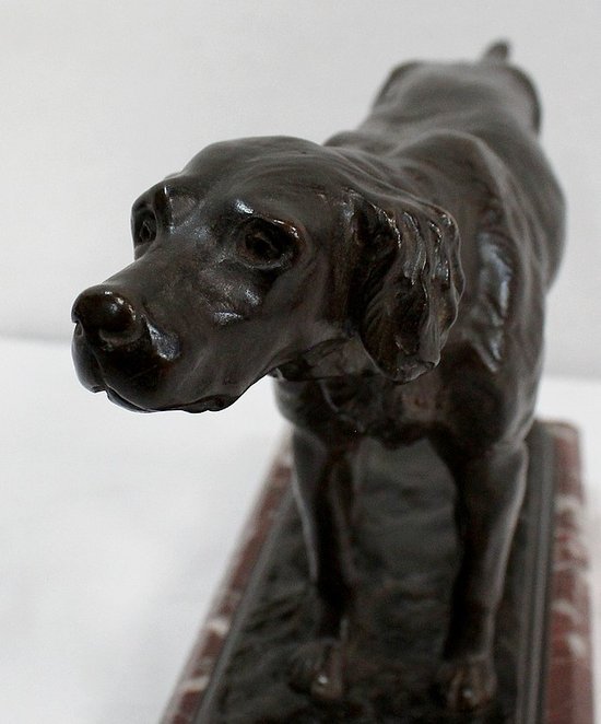 Bronze "Hunting dog at the stop" by E. de Gaspary - Late 19th century