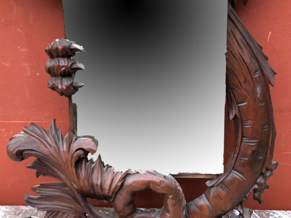 Ancien Miroir Au Dragon Bois Sculpté Dans Le Gout De Viardot