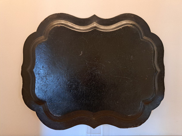 Large Tray , Burgundy decor, Boiled cardboard, England , XIX°.