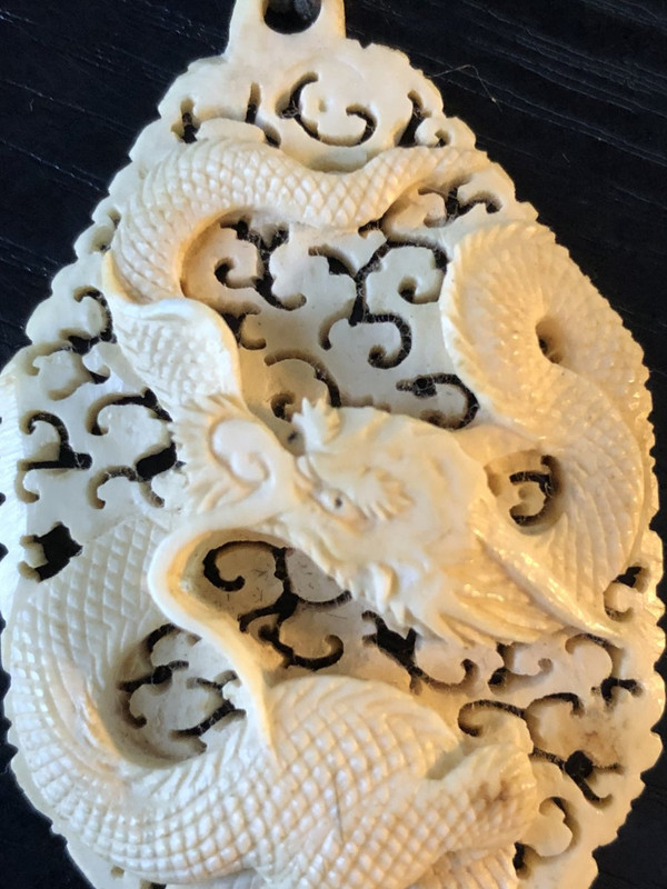 Chinese Dragon Pendant In Early 20th Century Ivory