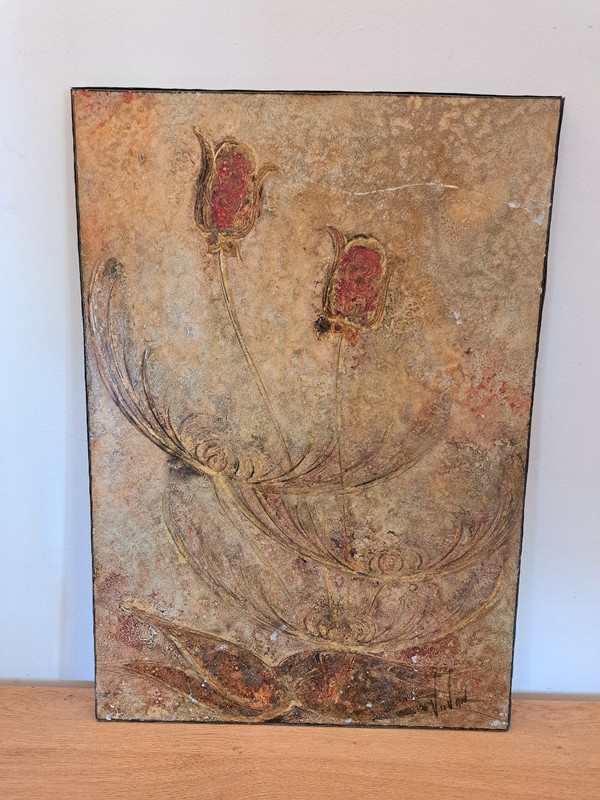 Vuvan , Flowers , Lacquer Panel , Vietnam , XX°.