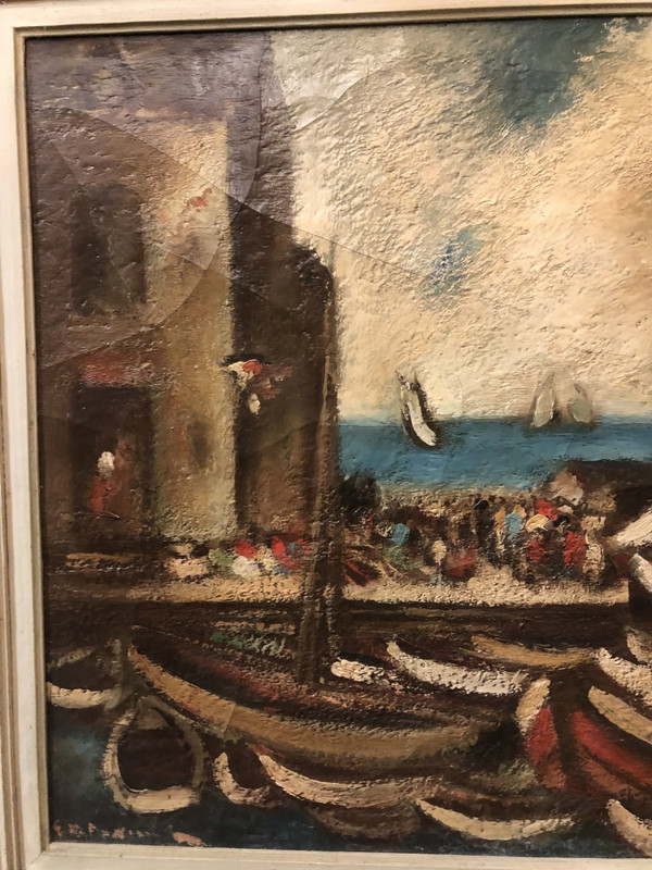 Pittura su tela école Du XXe - Le Port