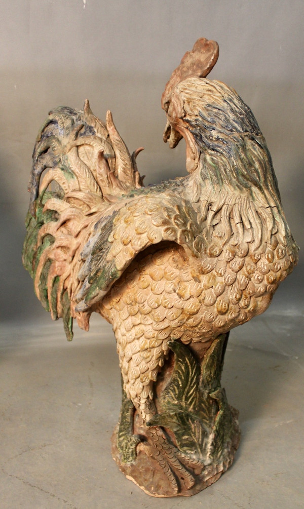 Pair Of Polychrome Terracotta Roosters 18th century