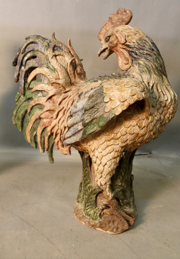 Pair Of Polychrome Terracotta Roosters 18th century