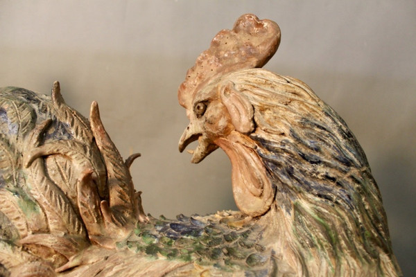 Pair Of Polychrome Terracotta Roosters 18th century