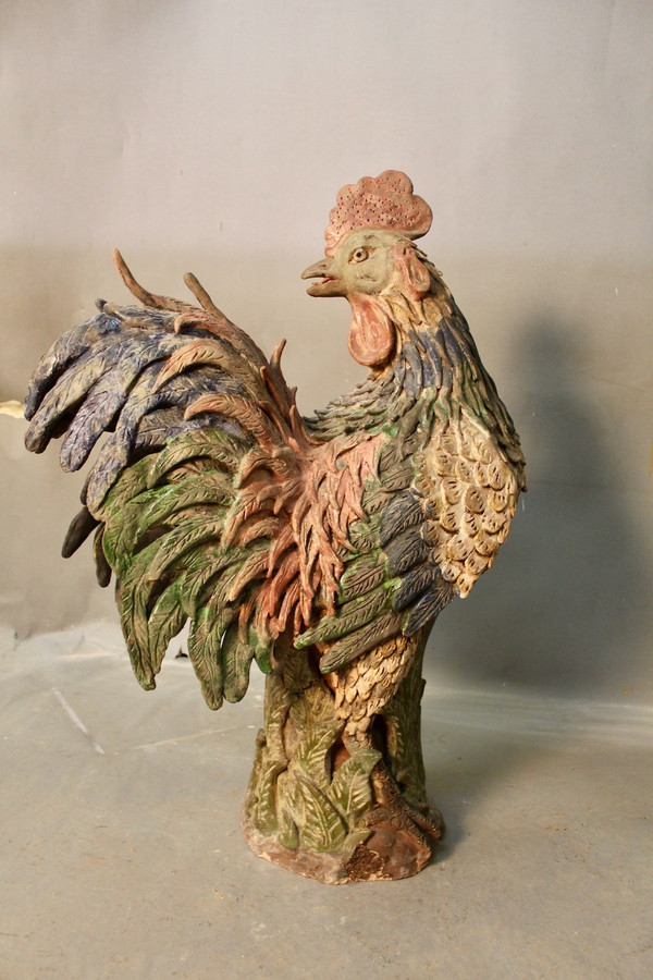 Pair Of Polychrome Terracotta Roosters 18th century