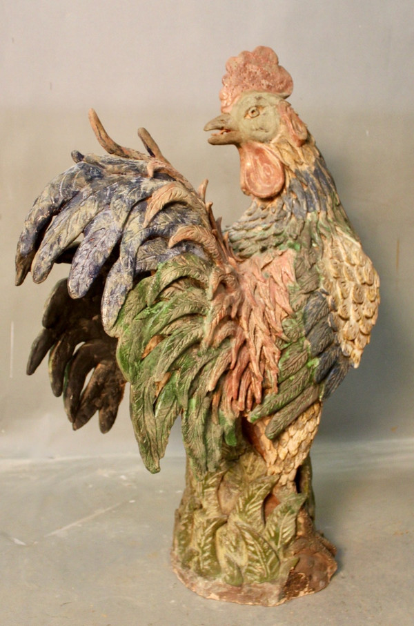 Pair Of Polychrome Terracotta Roosters 18th century