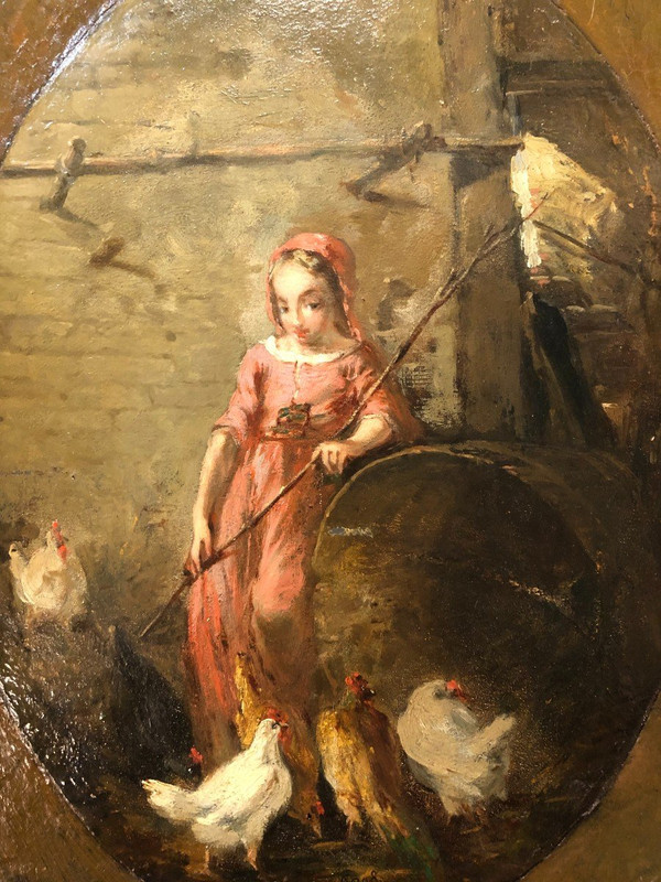 Jules Gros XIXème - The Little Peasant Woman with Hens